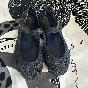 Mini Melissa Black Glitter Flats